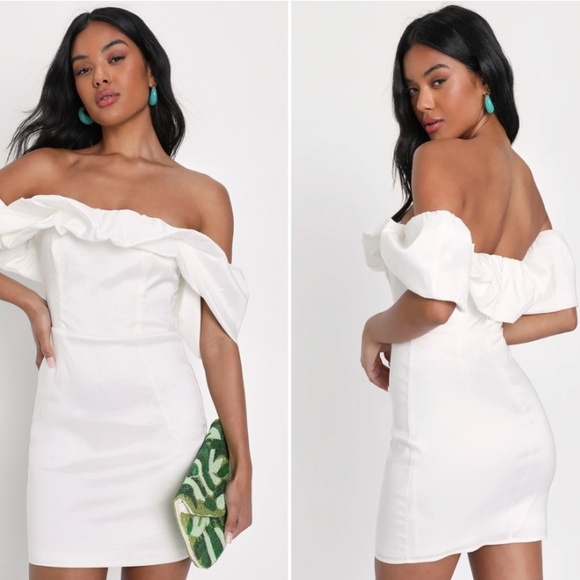 LULUS Bridal Bachelorette Engagement Bridal Shower Sexy Off the Shoulder Mini - Picture 1 of 4